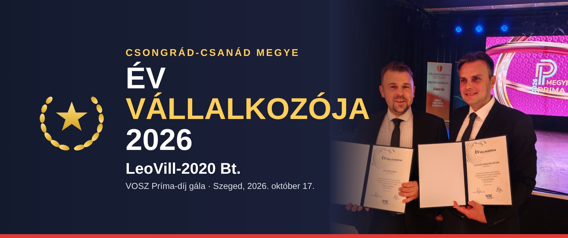 Csongrád-Csanád megye Év Vállalkozója 2026 – LeoVill-2020 Bt.